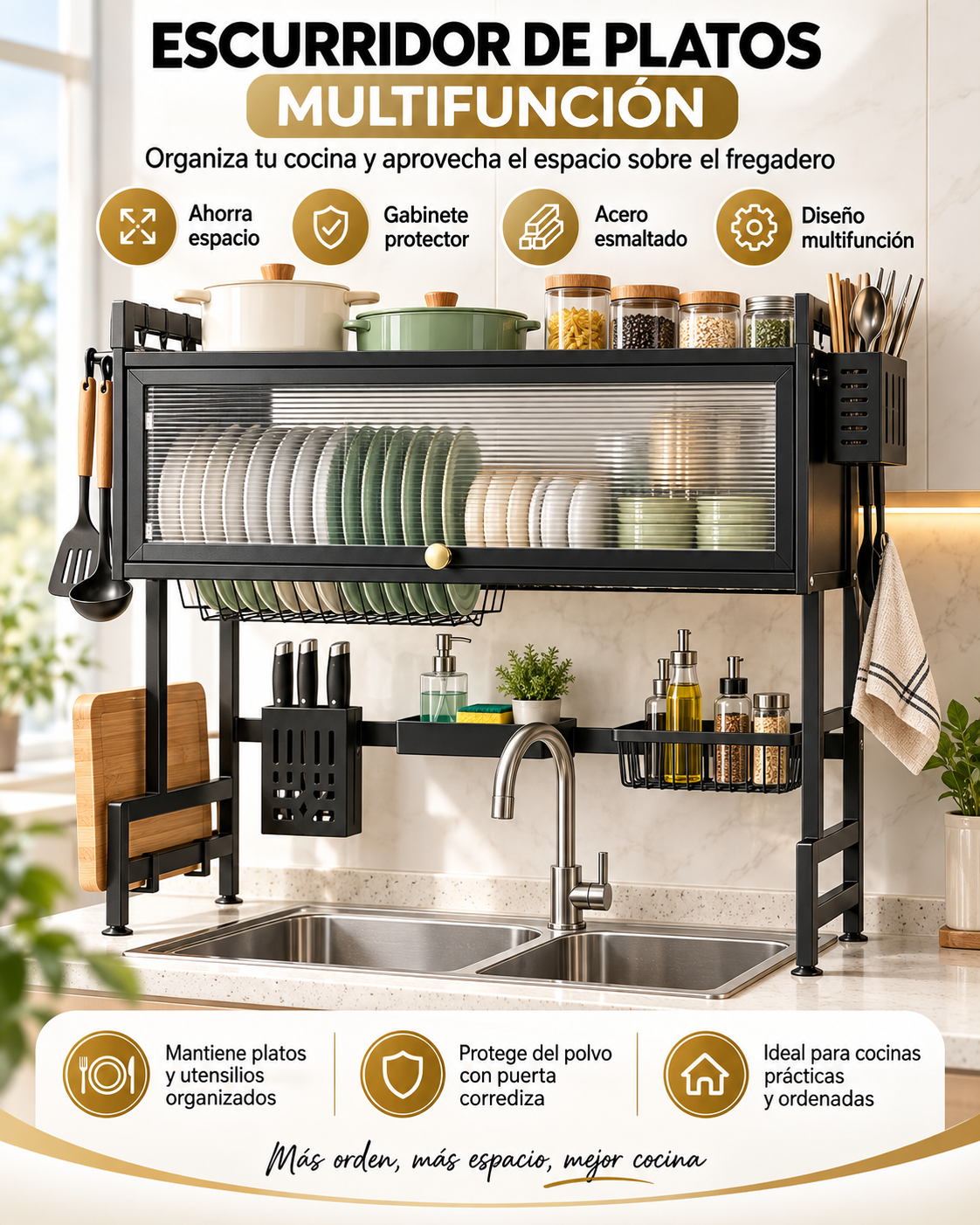 AquaOrden Pro™ - Escurridor de Platos de Acero 2 Niveles