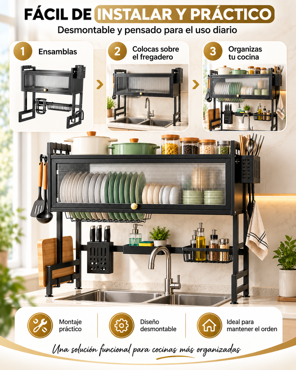AquaOrden Pro™ - Escurridor de Platos de Acero 2 Niveles