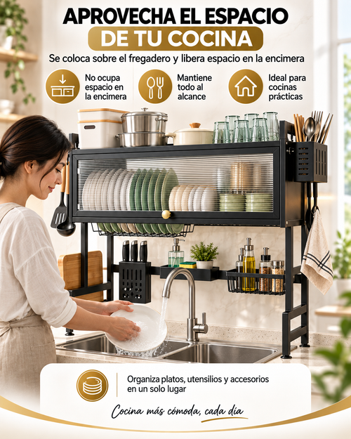 AquaOrden Pro™ - Escurridor de Platos de Acero 2 Niveles