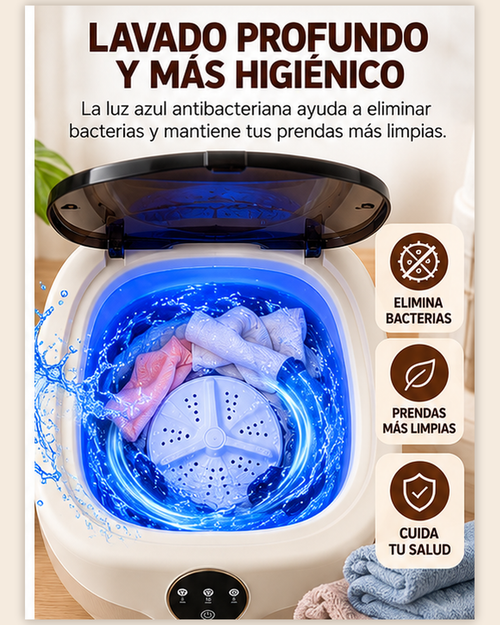 Mini Lavadora Portátil Plegable - Con luz azul antibacteriana