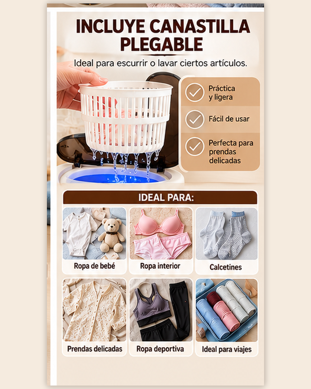 Mini Lavadora Portátil Plegable - Con luz azul antibacteriana